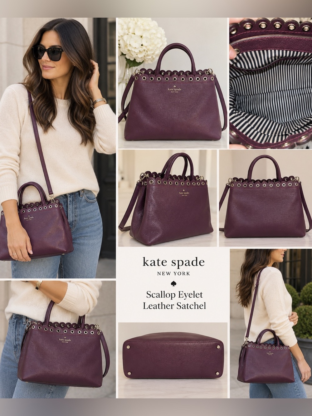 Kate Spade Scallop Eyelet Leather Satchel - Plum